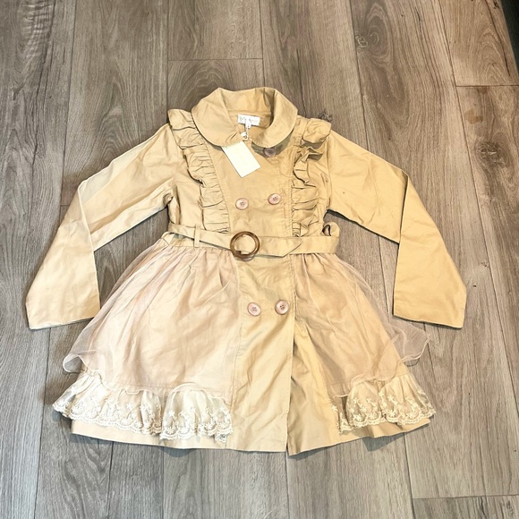 NWT Trish Scully Child Double Breast Lace Trench Coat, Size 7